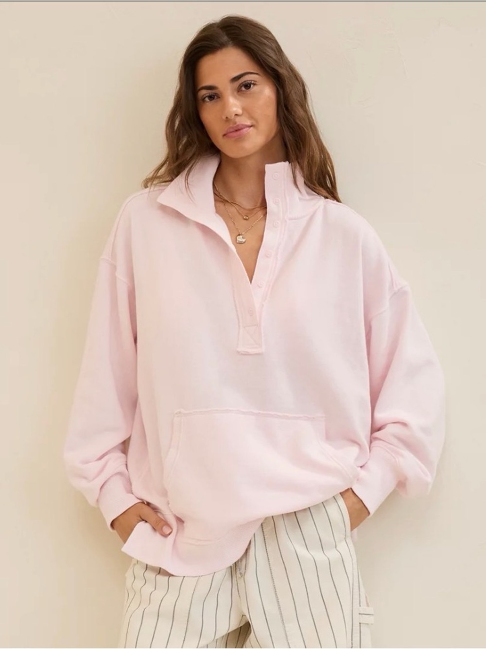 Aerie Popover Polo Sweatshirt Petal Pink effortless casual comfort oversized